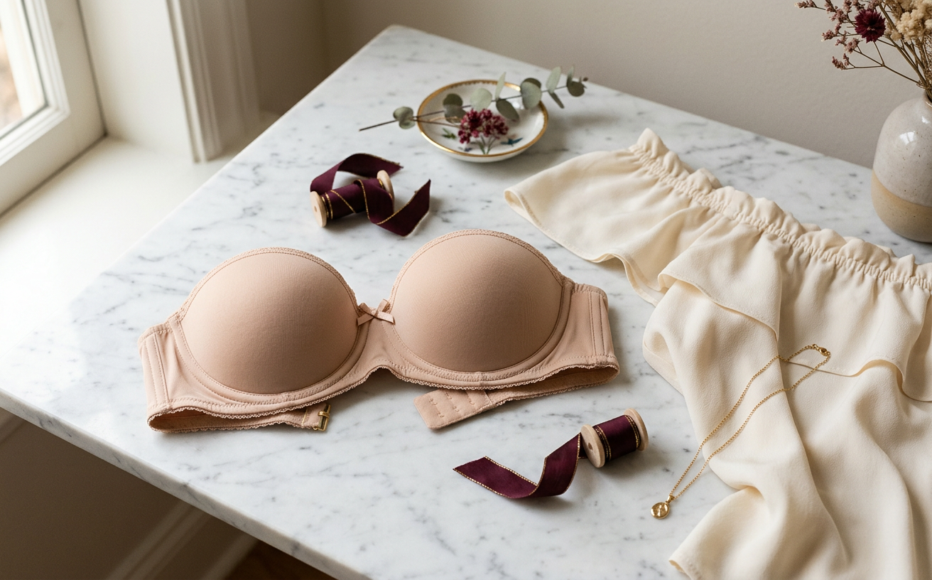 Sutiã tomara que caia nude com blusa off-shoulder - como escolher o modelo perfeito