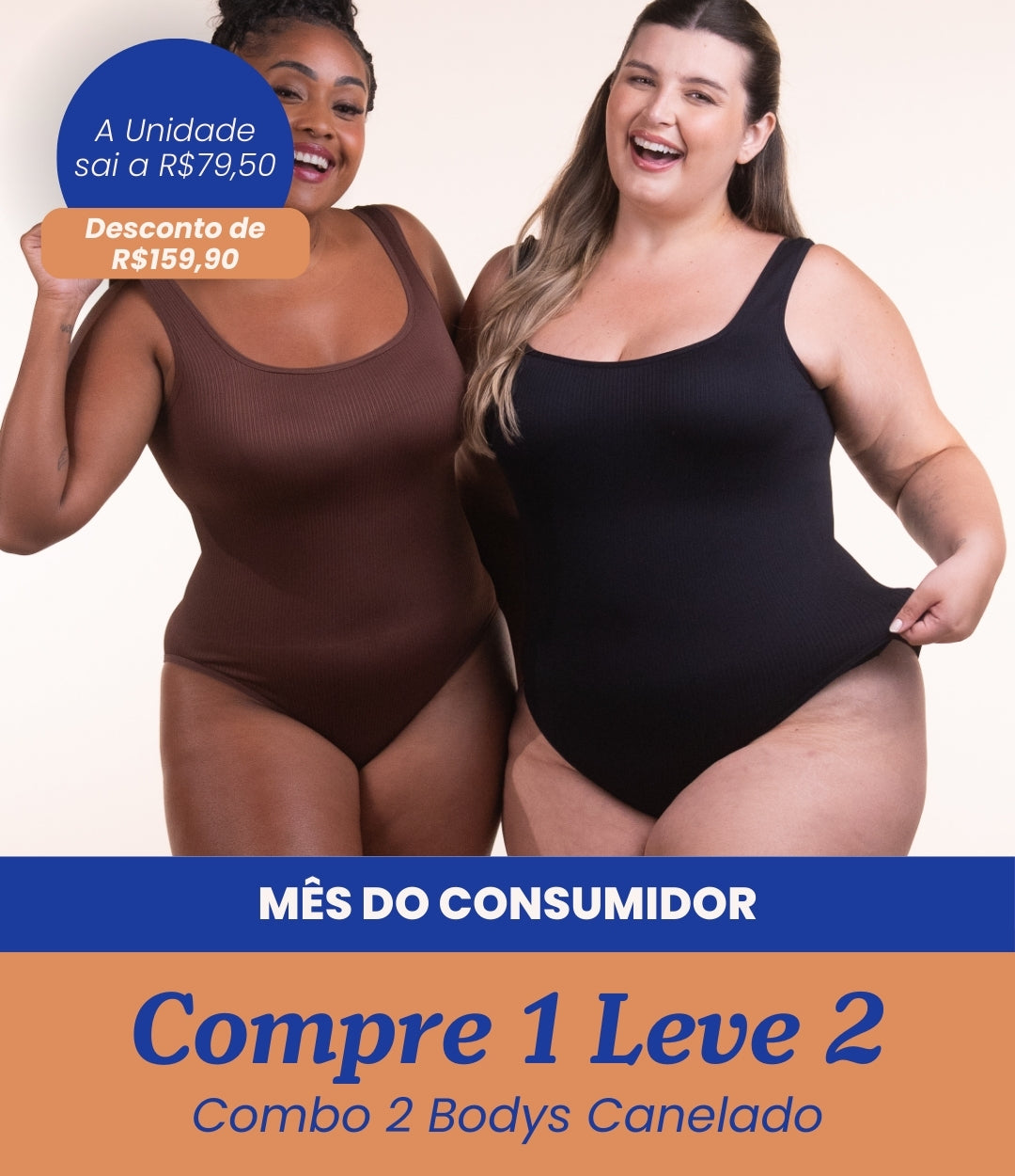 2 Bodys Shaper Canelado - Compre 1 Leve 2