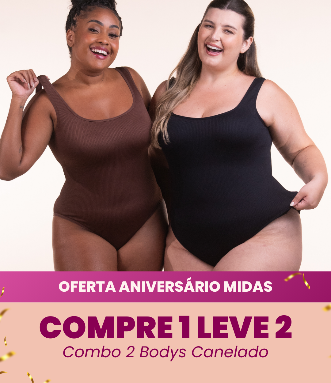 2 Bodys Shaper Canelado - Compre 1 Leve 2