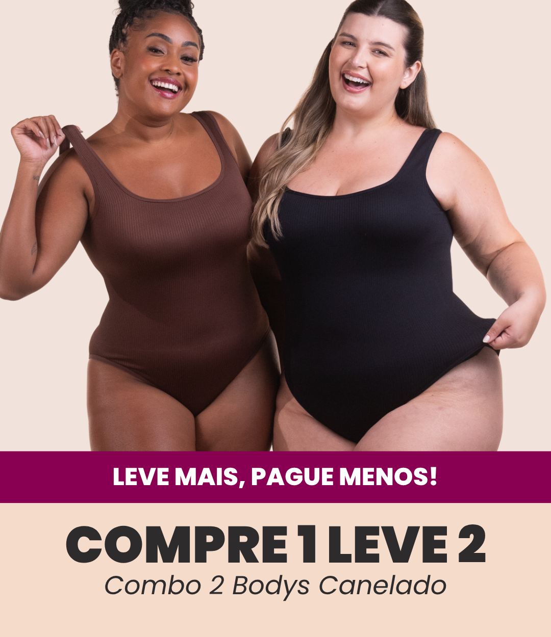2 Bodys Shaper Canelado - Compre 1 Leve 2