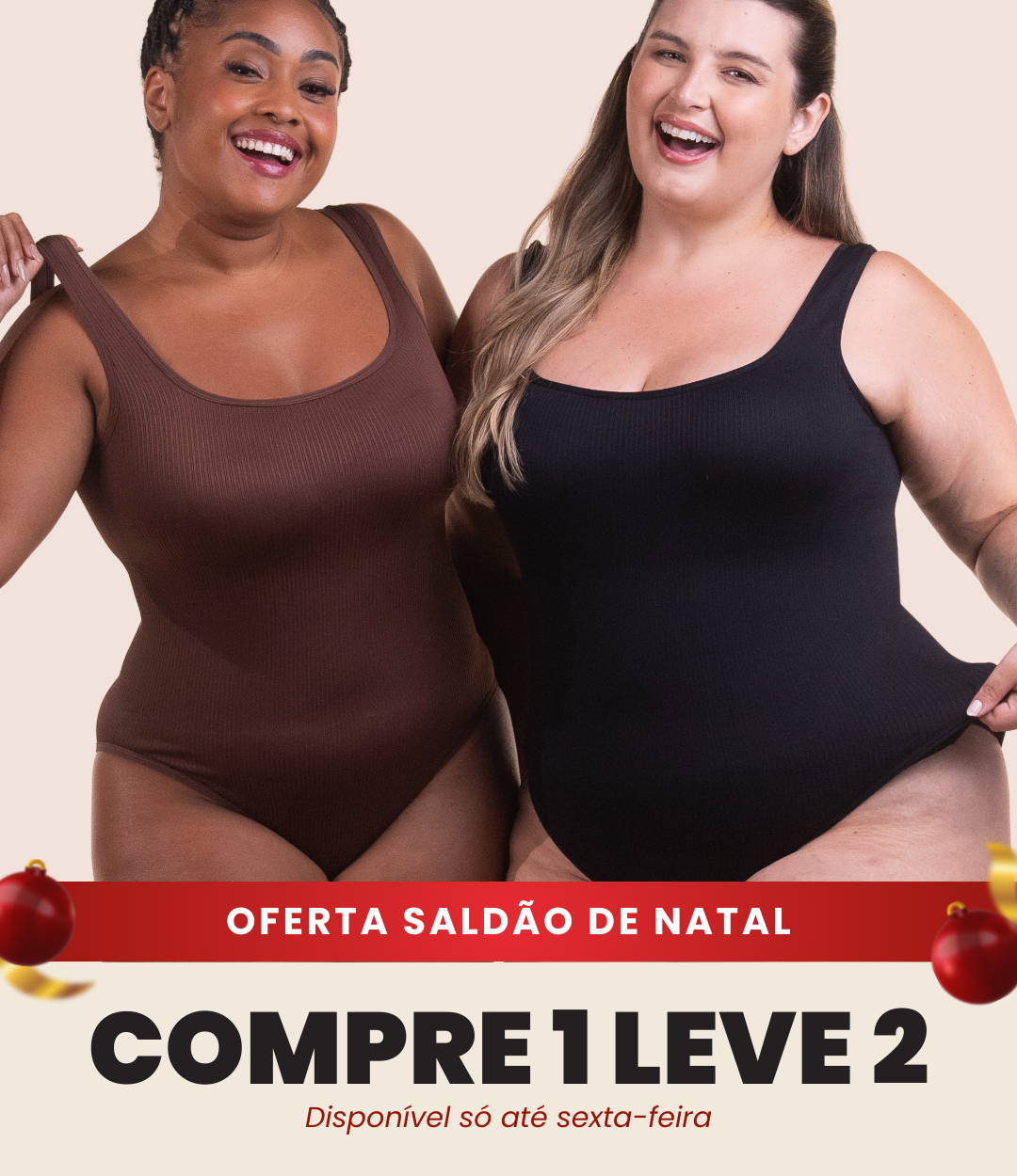 2 Bodys Shaper Canelado - Compre 1 Leve 2