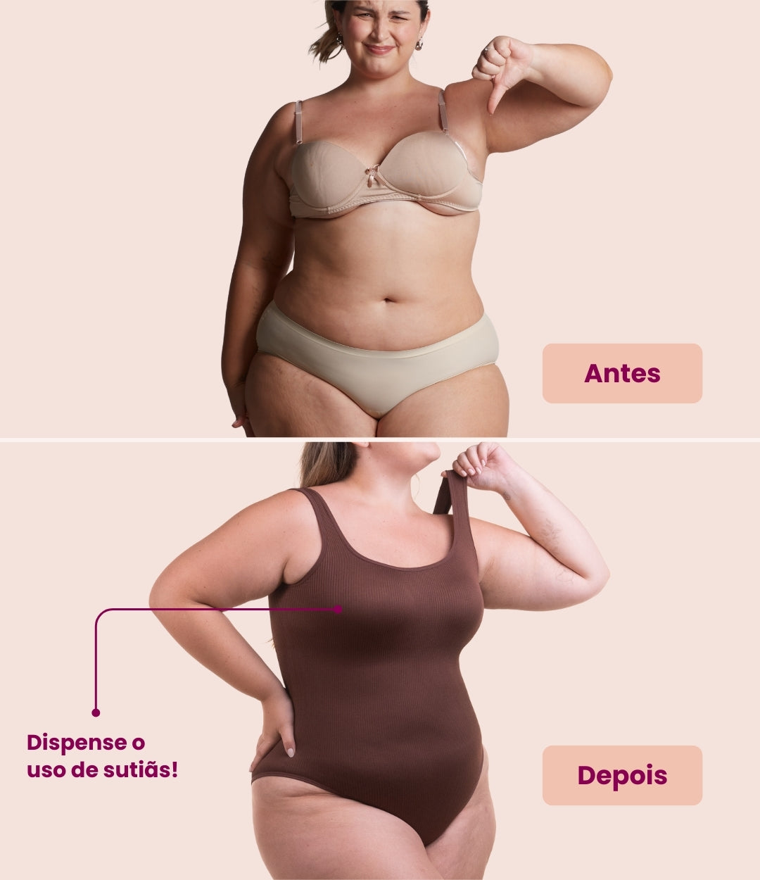 Body Shaper - Body modelador canelado com abertura higiênica