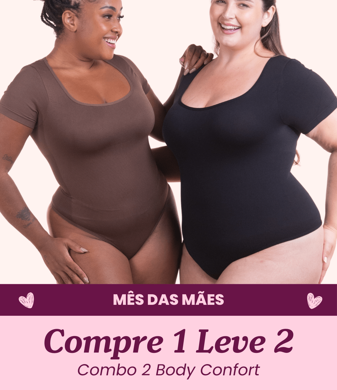 2 Bodys Confort de Manga Curta Sem Costura - Compre 1 Leve 2 - Midastime
