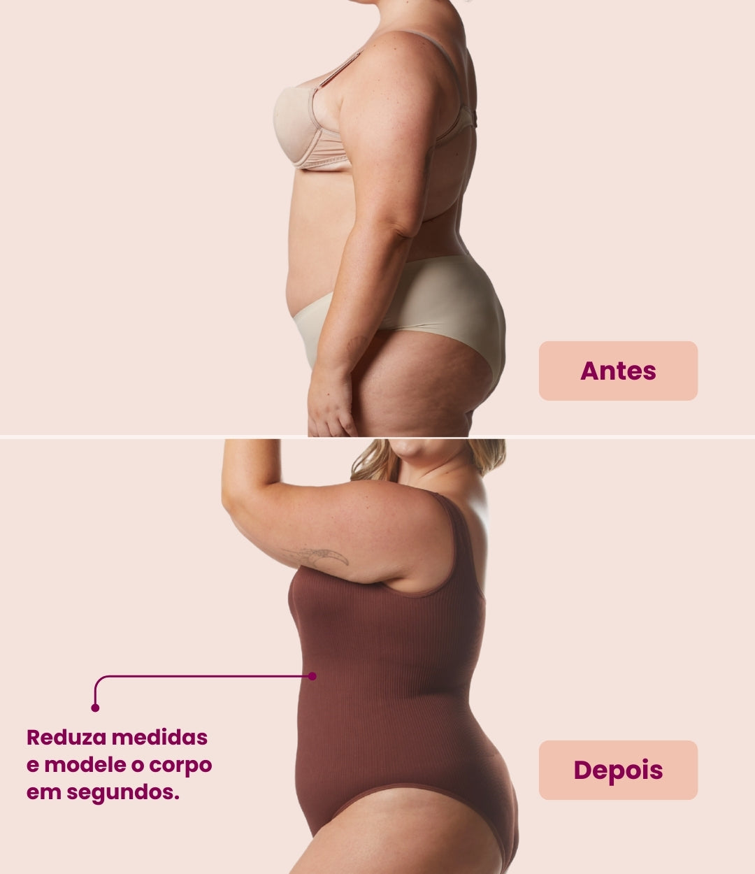 Body Shaper - Body modelador canelado com abertura higiênica