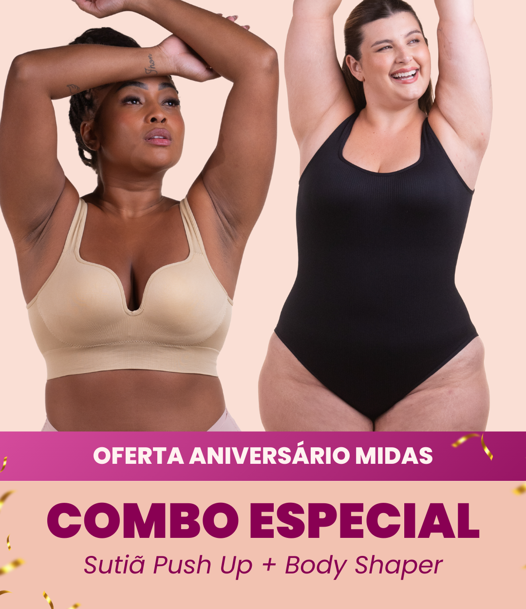 Sutiã Push Up + Body Shaper Canelado - Combo Irresistível