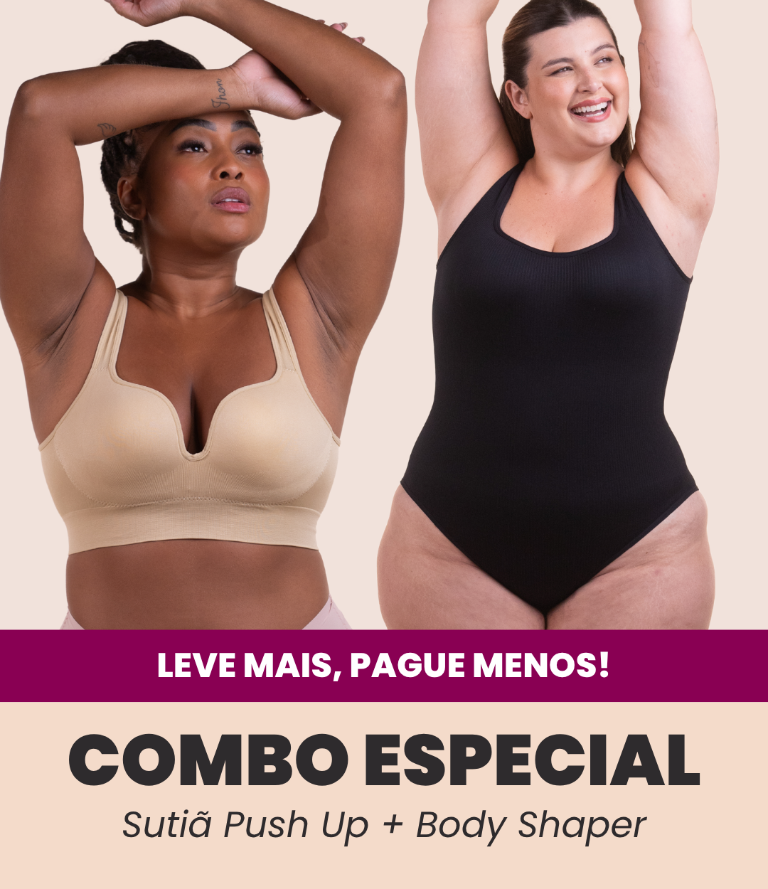 Sutiã Push Up + Body Shaper Canelado - Combo Irresistível