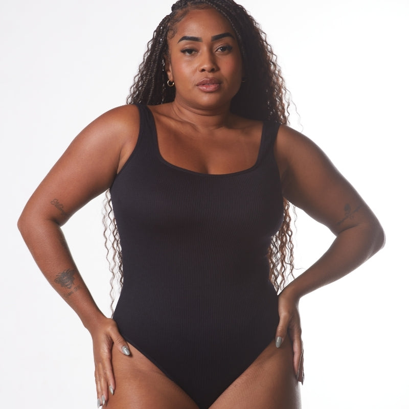 Body Shaper - Body modelador canelado com abertura higiênica