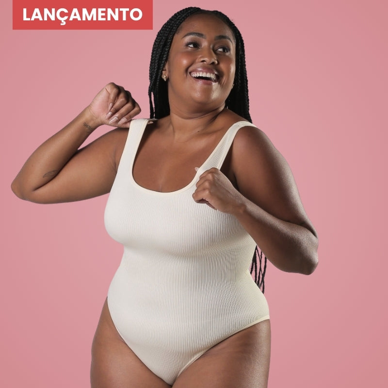 Body Shaper - Body modelador canelado com abertura higiênica