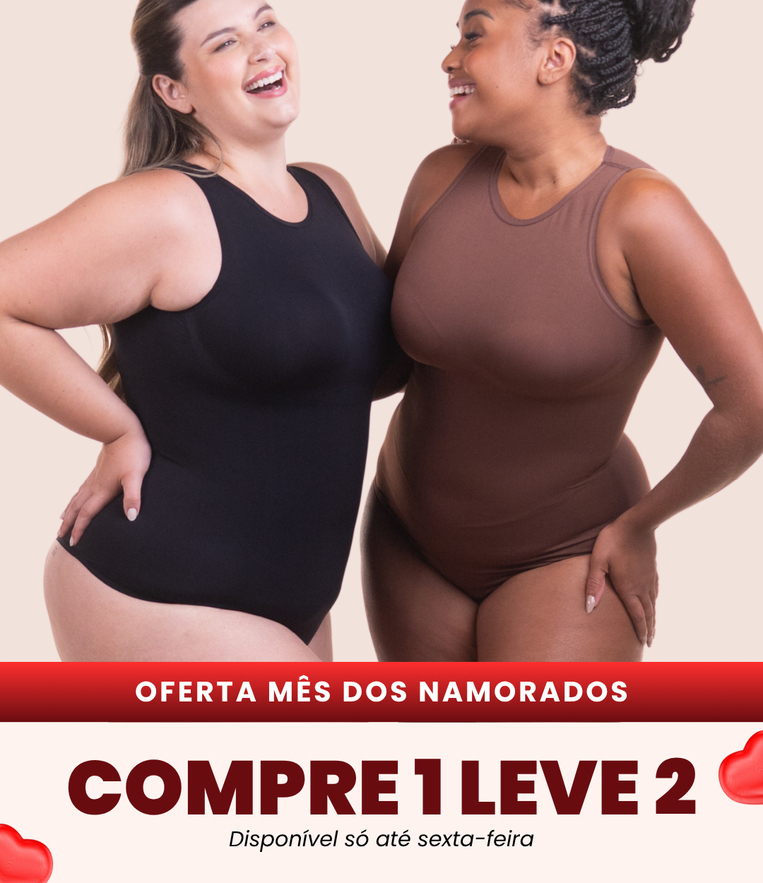 2 Bodys Chic Decote Alto Sem Costura - Compre 1 Leve 2