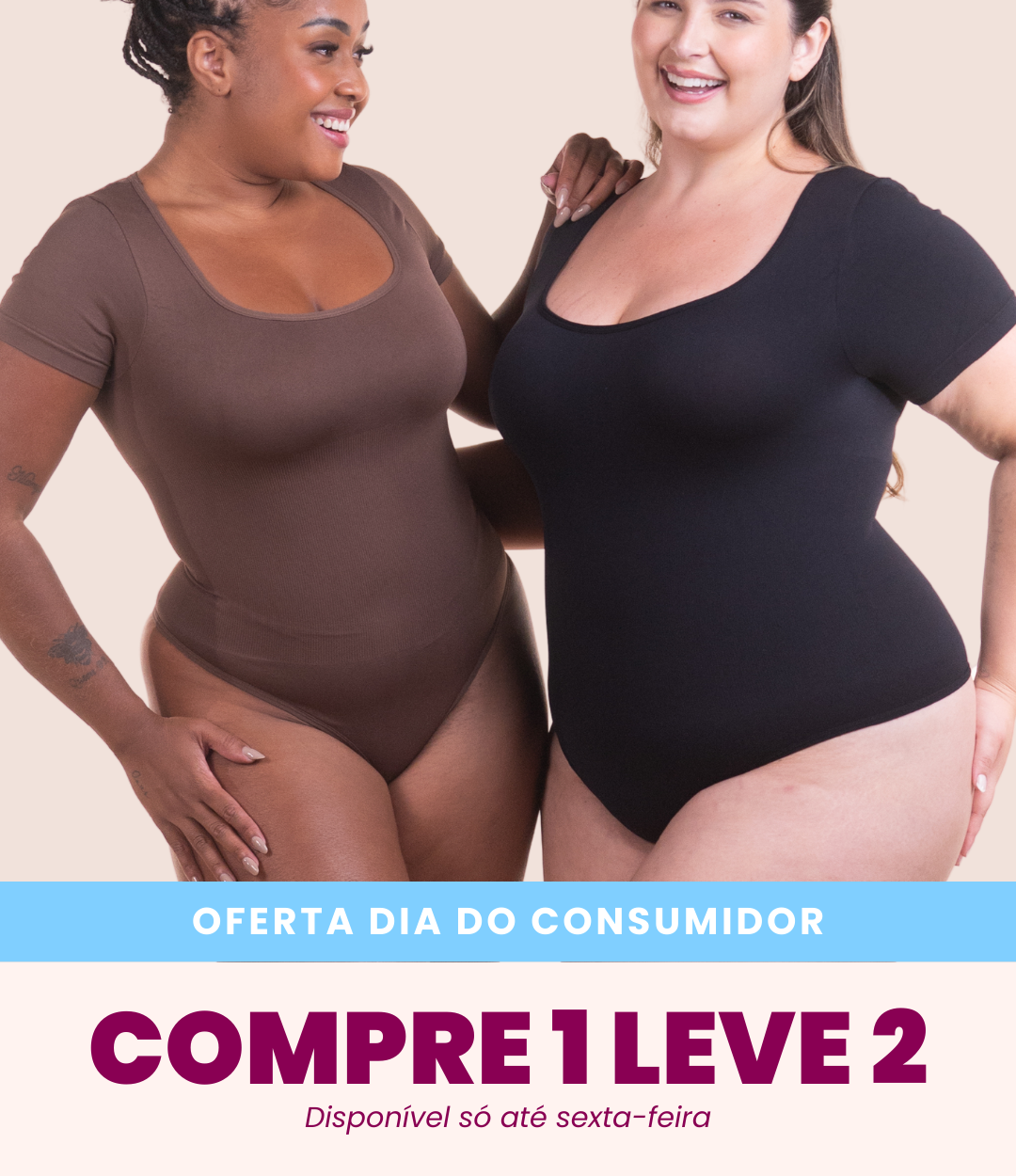 Body Confort - Body de Manga Curta Sem Costura - Compre 1 Leve 2