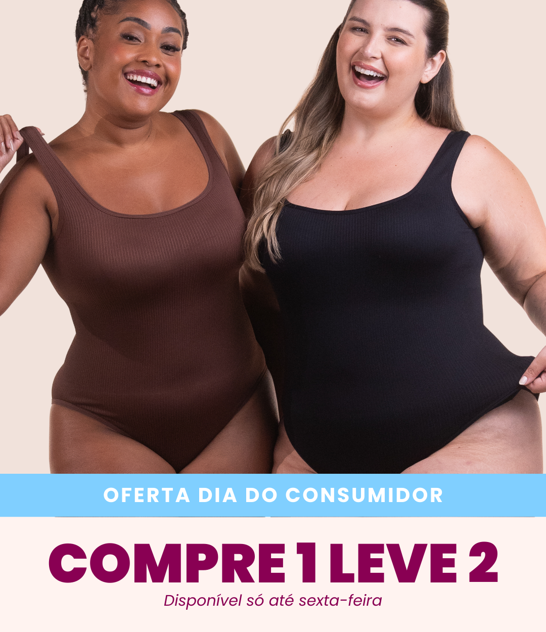 2 Bodys Shaper Canelado - Compre 1 Leve 2