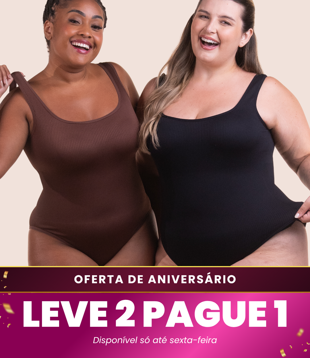2 Bodys Shaper Canelado - Compre 1 Leve 2