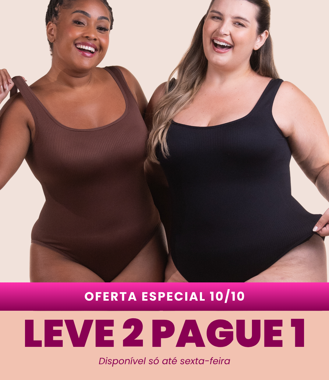 2 Bodys Shaper Canelado - Compre 1 Leve 2