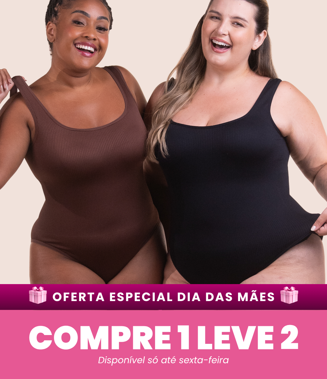 2 Bodys Shaper Canelado - Compre 1 Leve 2