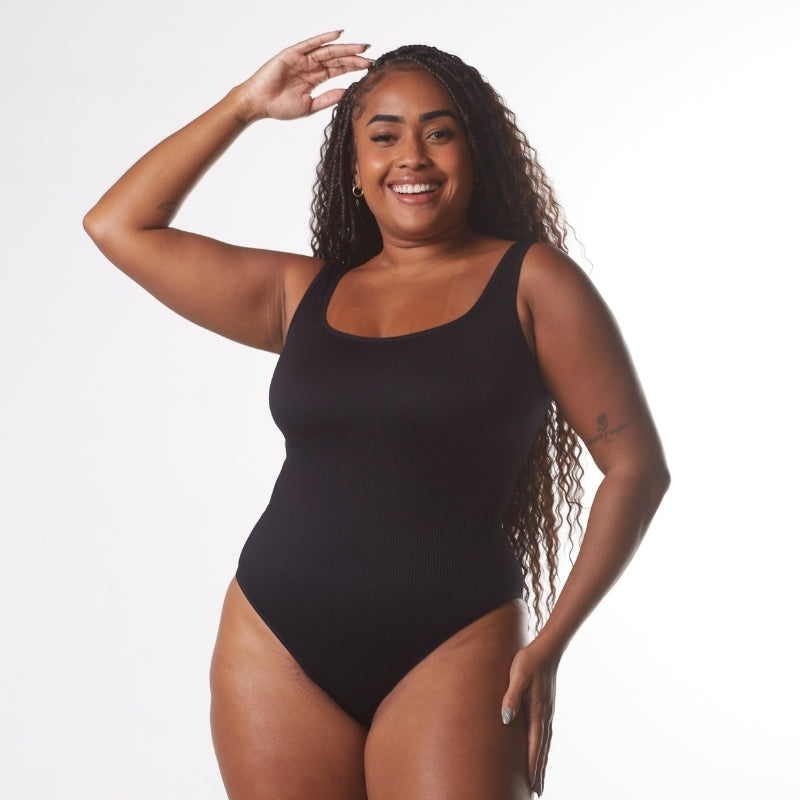 Body Shaper - Body modelador canelado com abertura higiênica