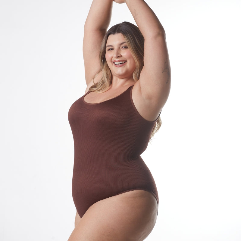 Body Shaper - Body modelador canelado com abertura higiênica