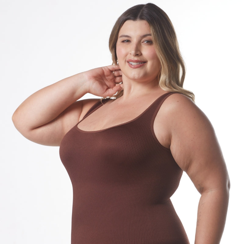 Body Shaper - Body modelador canelado com abertura higiênica