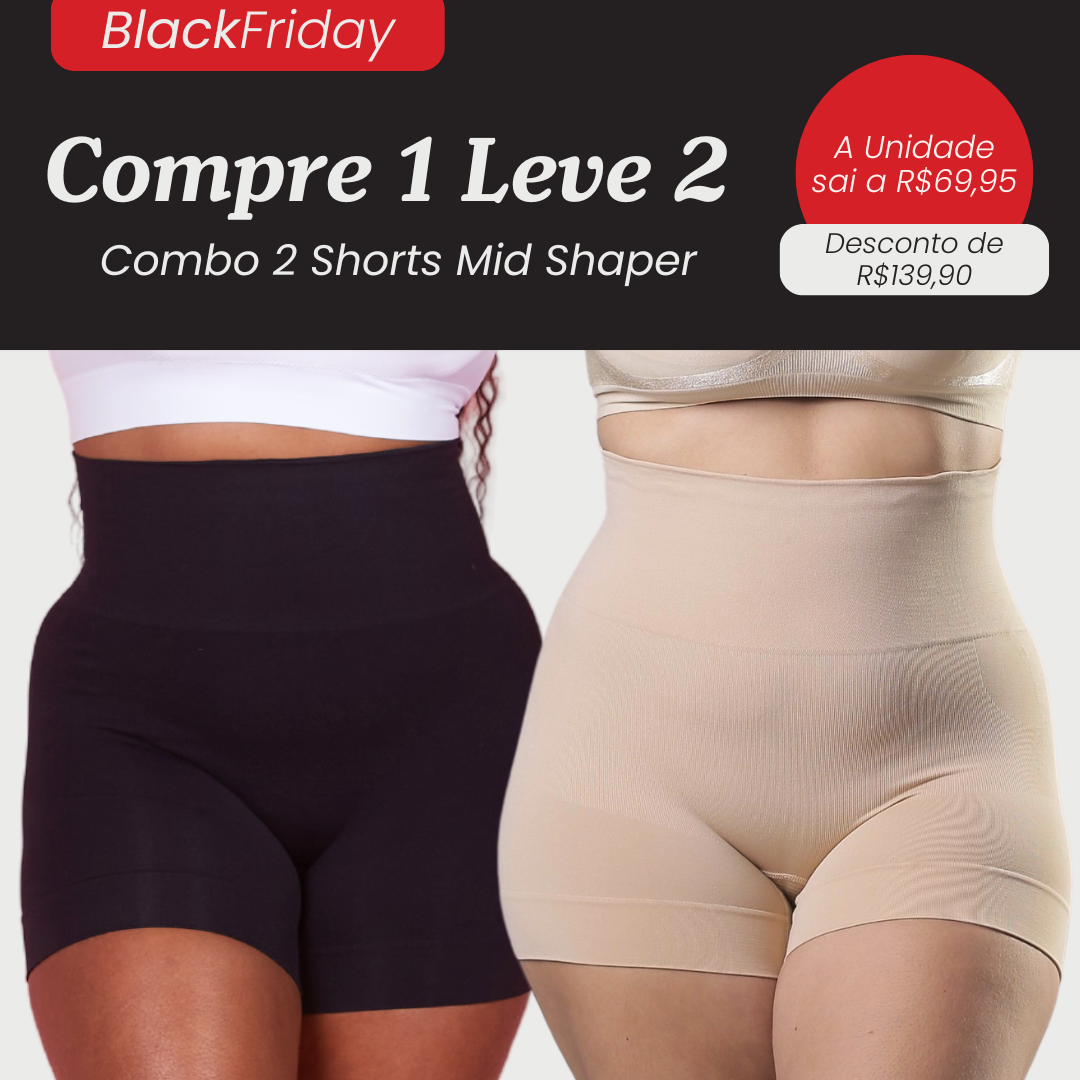 2 Shorts Mid Shaper - Leve 2 Pague 1 - Black Friday