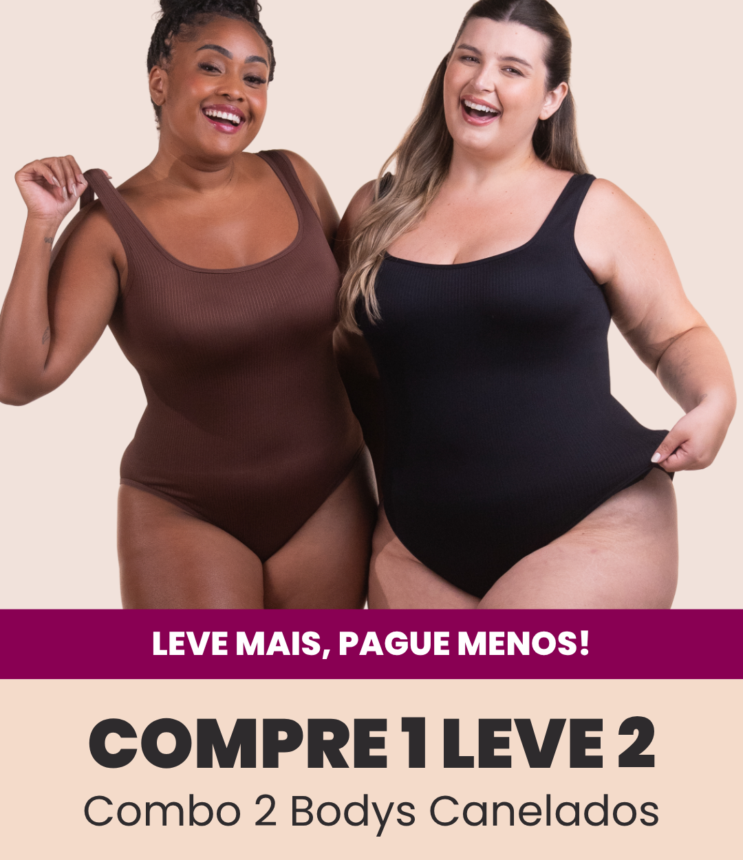2 Bodys Shaper Canelado - Compre 1 Leve 2