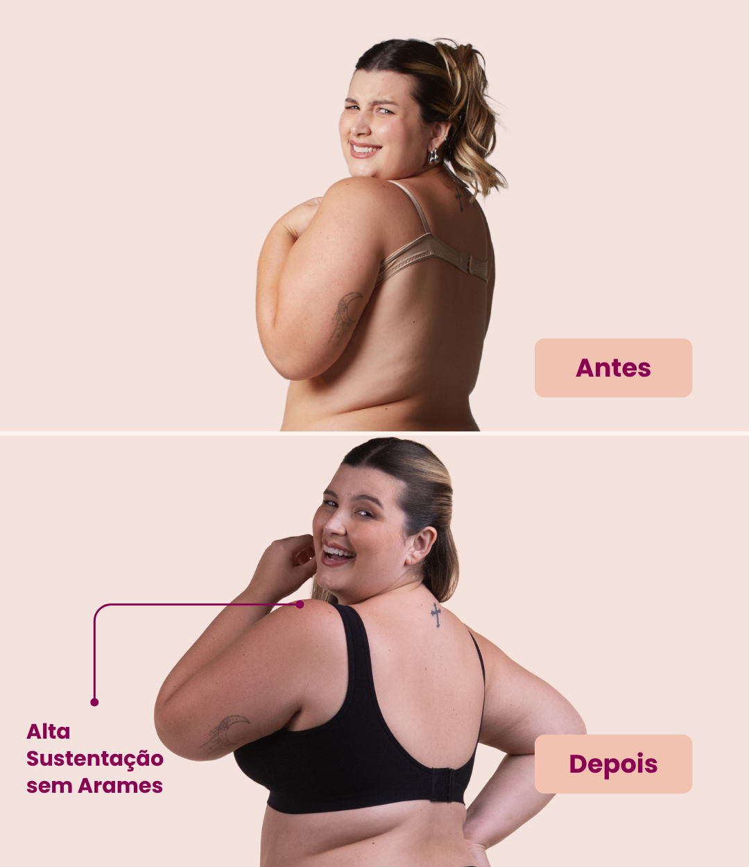 Duas mulheres usando o Sutia Ajuste Perfeito preto e bege