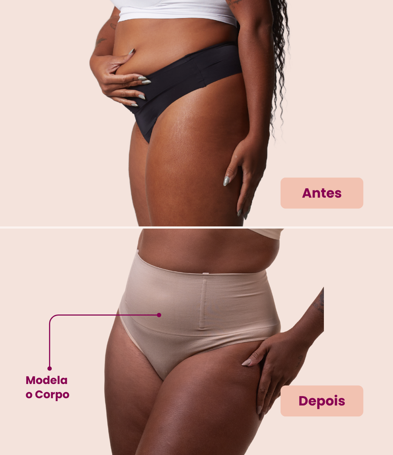Antes e depois: Calcinha Hope: corpo modelado de perfil