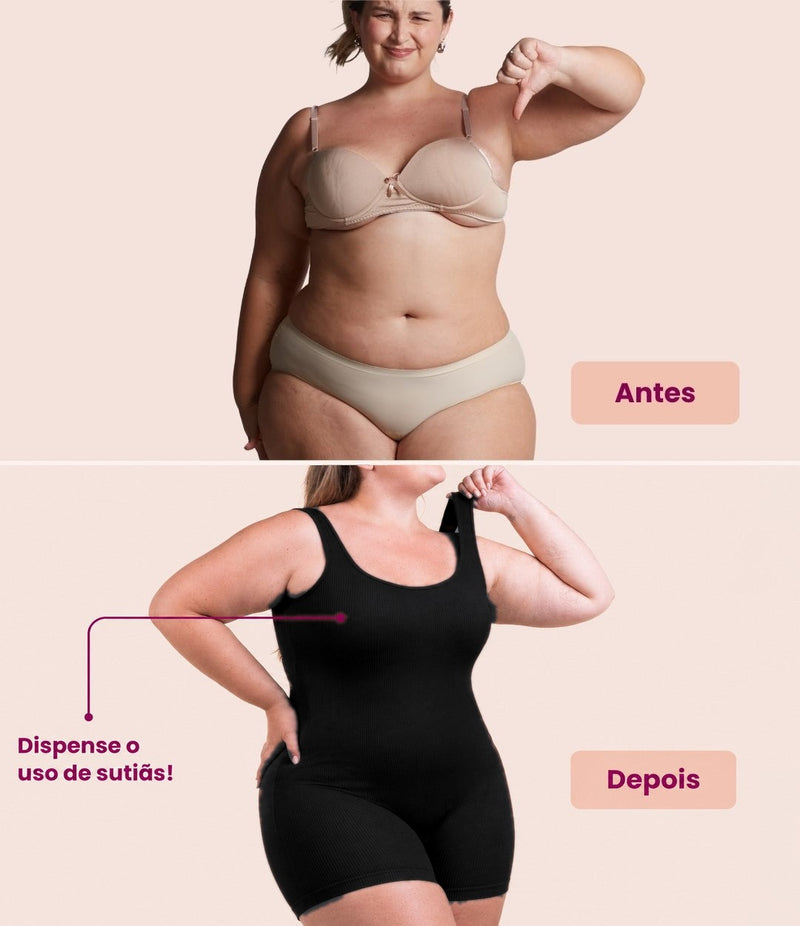 Antes e depois: Macaquinho: sustenta os seios sem sutiã
